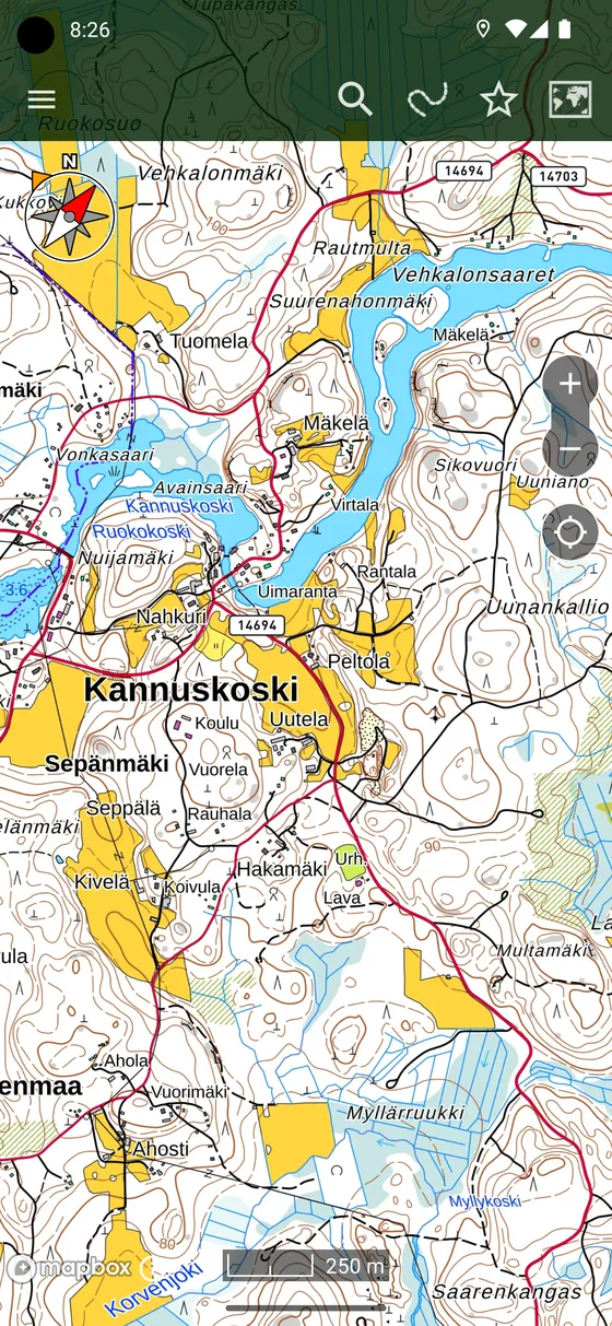 Maastokartta HD puhelimen näytöllä