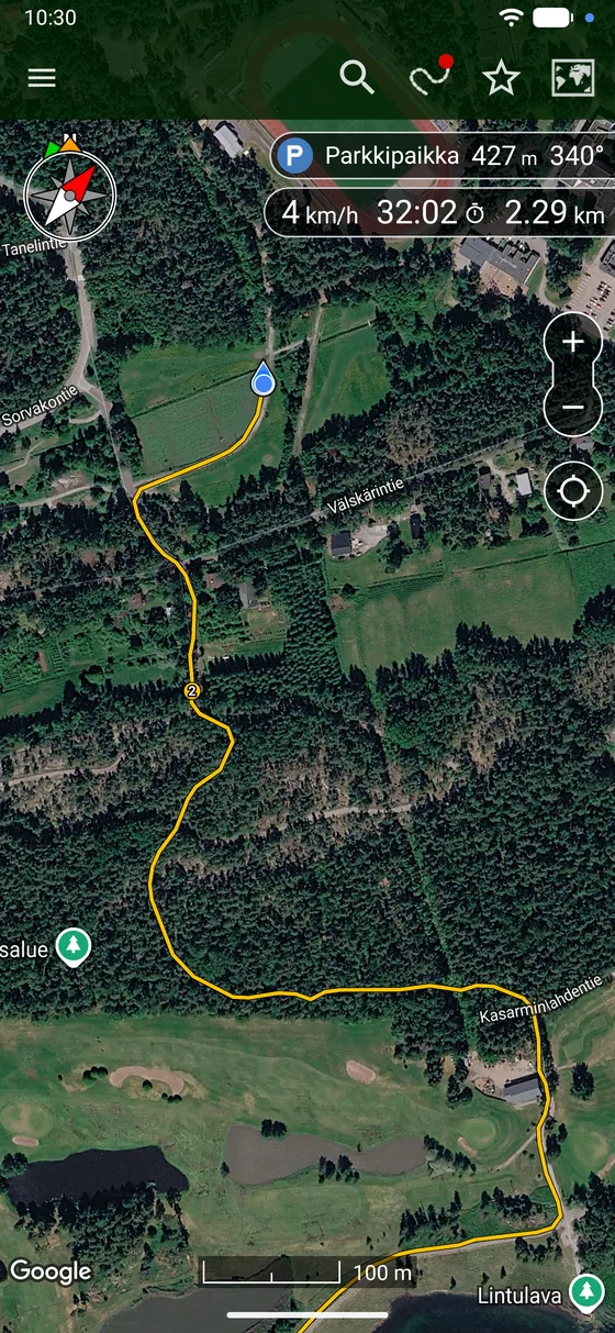 Reitin nauhoitus käynnissä kartalla